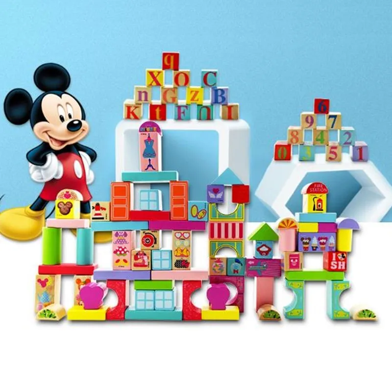 

Disney Mickey Baby Bricks in Bucket for Child Boy Girl Wooden Early Educational Toys 1-2-3-4 Years Old