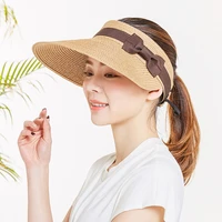 summer beach holiday straw weave with bowknot empty top outing leisure sunshade elegance woman adjust fashion visor glacier cap