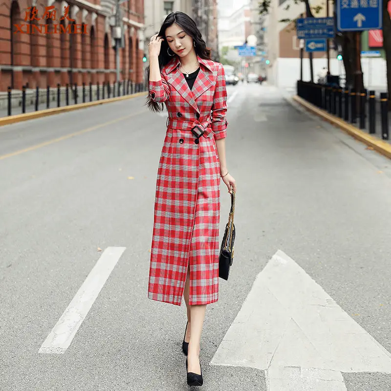 

Women Casual Long Trench Coat with Sashes Double Breasted Women's Windbreaker 2023 Spring Print Fashion Ladies Outerwear Y458