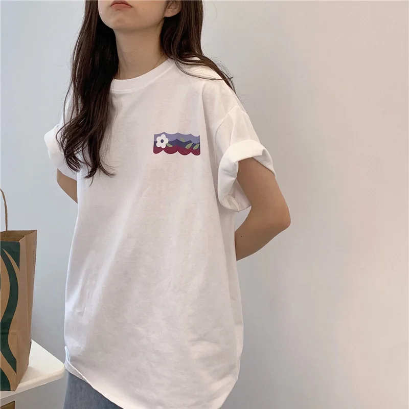 

Women T-Shirt Casual Round Collar Summer Cartoon 2021 New Half Loose Sleeve Print Casual Simple Wild Tee Summer Plus Size