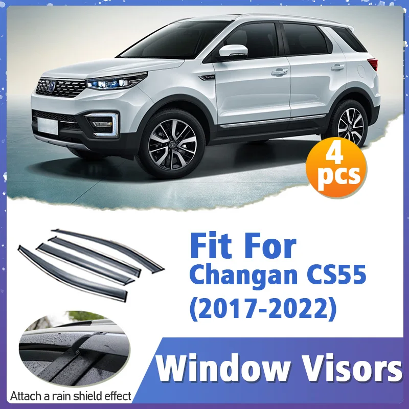 Window Visor Guard for Changan CS55 2017-2022 Vent Cover Trim Awnings Shelters Protection Sun Rain Deflector Auto Accessorie
