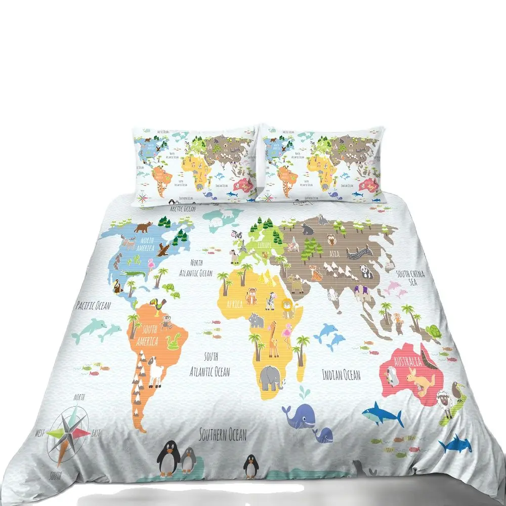 

World Map Skeleton Pirate Bedding Set Bedroom Decor Kids Boys Gifts Duvet Comforter Cover 2/3 Pieces Bedspread with Pillowcases