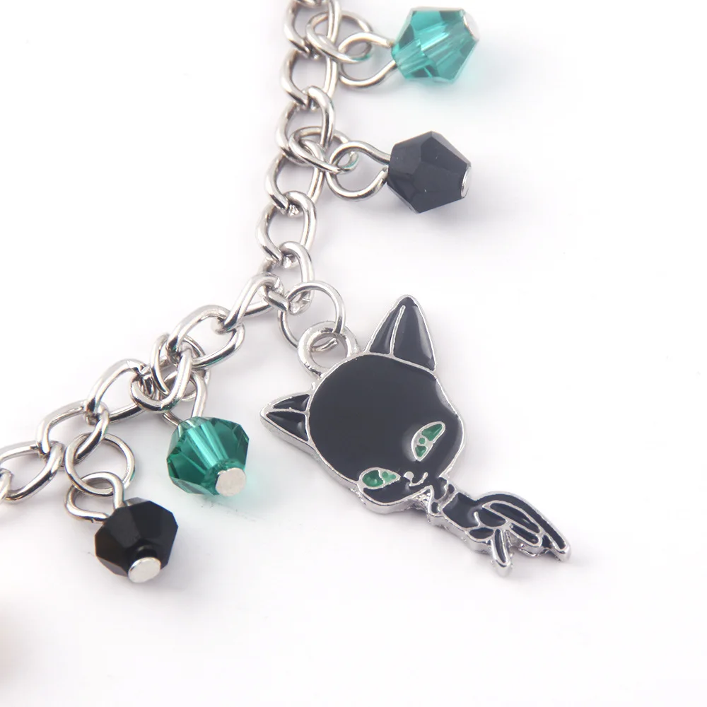 Модный браслет с подвесками Божья коровка Черный кот зеленая лапа колокольчик