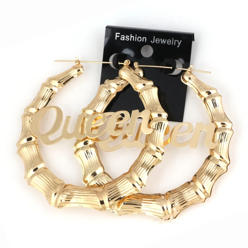7cm Stainless Steel Bamboo Hoop Earrings Customize Name Style Custom With Statement Words Numbers | Украшения и аксессуары