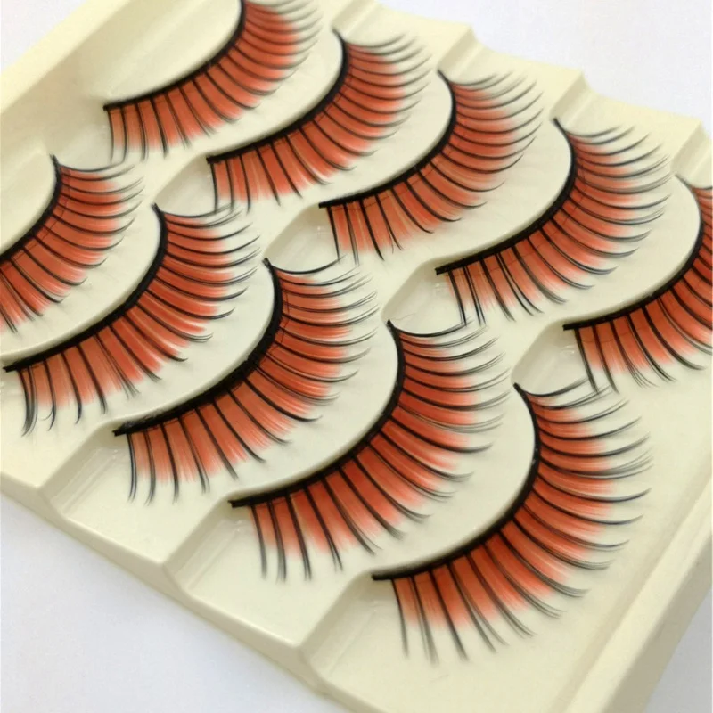 5Pairs Cross Section Red Blue Brown Black Purple False Eyelashes Smoked Makeup Stage Fake Eye Lashes Party Hallowe | Красота и