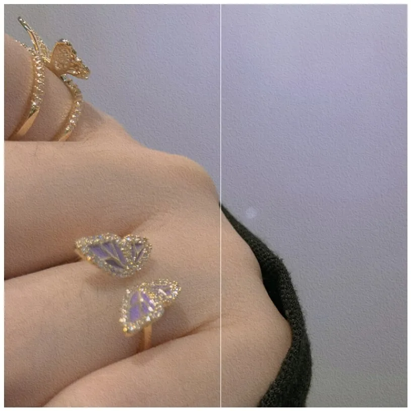 

Fairy Temperament ~ Retro Court Refined and Simple Diamond-Studded Ring Women's Ring Hollow Full Butterfly Open Ring Full Diamon