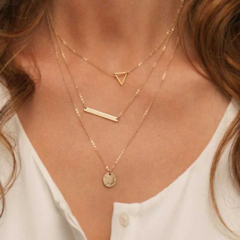 Новый многослойный круговой блестками ожерелья и кулоны для женщин в винтажном