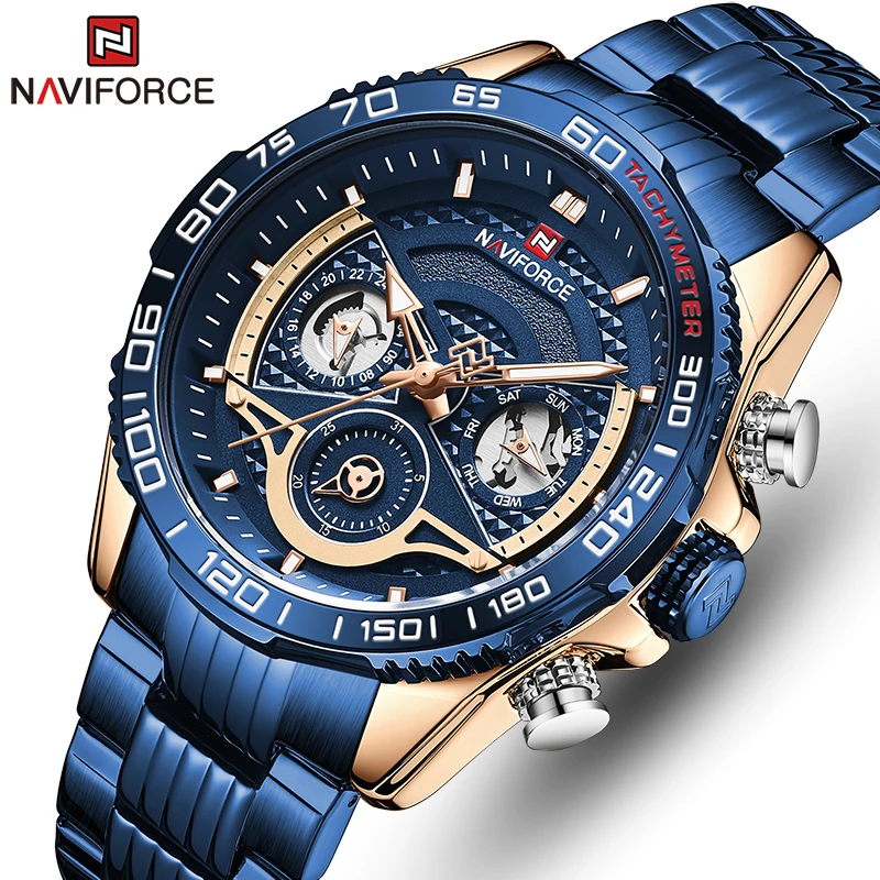 

Часы наручные NAVIFORCE мужские мужской роскошный бренд часов, модные спортивные водонепроницаемые из нержавеющей стали