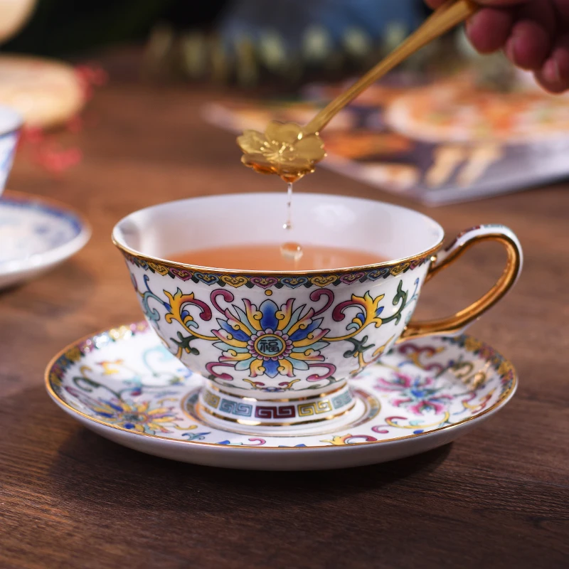 Набор керамических кофейных чашек эмалированного цвета европейская ретро чашка