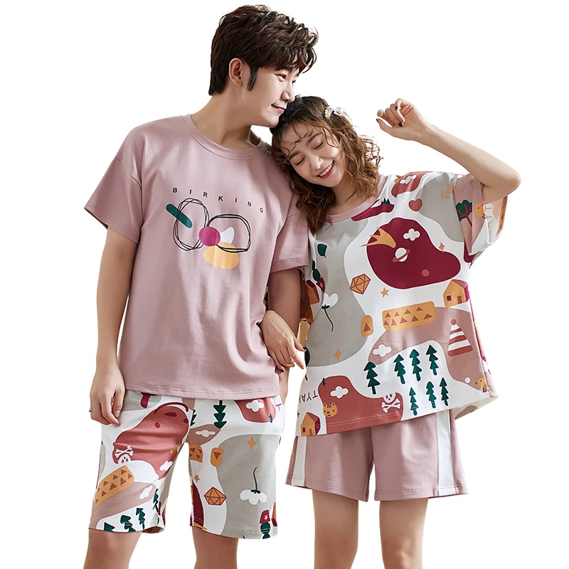 

Womens Pajamas Sets Couple Men Pajama Set Short Sleeve Woman Indoor Clothing Pyjamas Men Sleepwear
