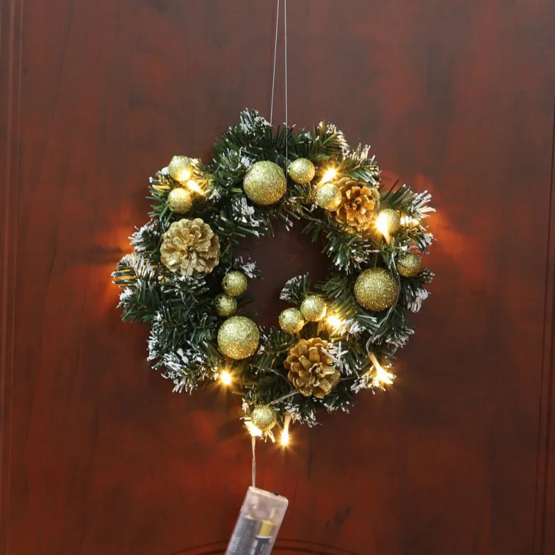 

Christmas Wreath With Battery Powered LED Light String Front Door Hanging Garland Holiday Home Decorations
