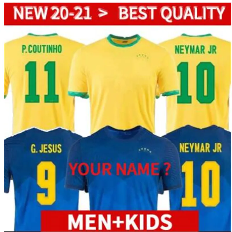 

20 21 brazil soccer jerseys soccer jersey NEYMAR JR G.JESUS COUTINHO 2021 football shirt teamMen + Kids kit set uniforms