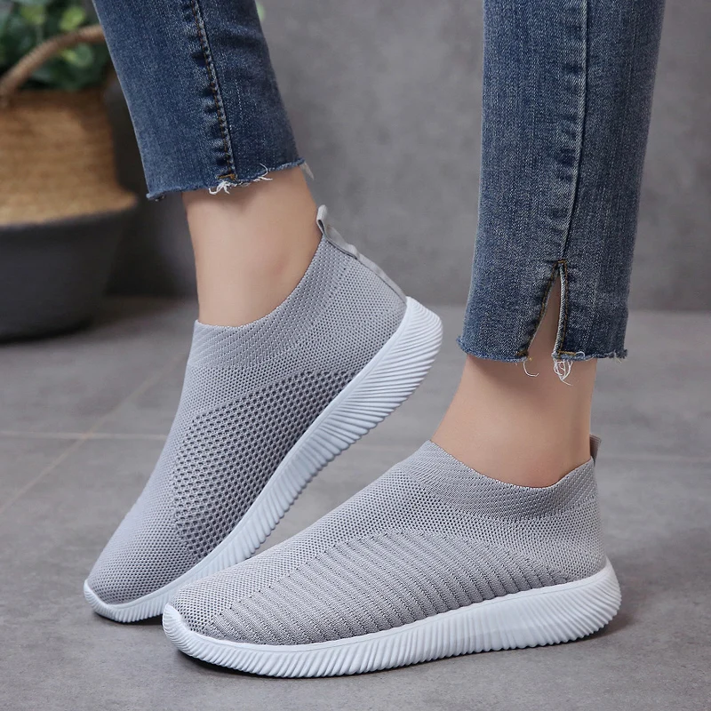 

Rimocy Knitted Casual Flats Women small plus Size 28-46 Breathable Mesh Sneakers Women's Soft Bottom Slip on Loafers Shoes Woman