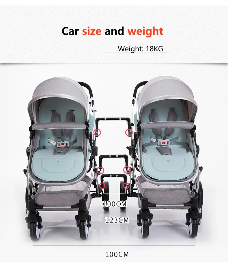 Babyfond легкая двойная коляска с высоким пейзажем, коляска может лежать, ударопрочная, складная, съемная коляска