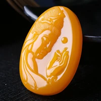 chinese natural yellow jade guanyin pendant necklace hand carved fashion charm jewelry jadeite accessories amulet men women gift