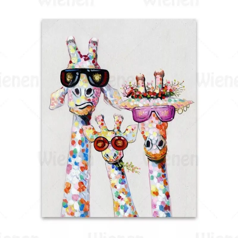 

Home Decoration Mural Canvas Print Cartoon Painting Animal Giraffe Family Picture Living Room Decor Parent-Child Poster Wall Art