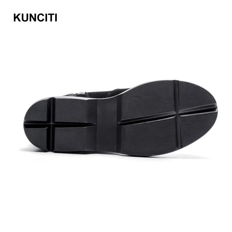 KUNCITI/Брендовые ботильоны в байкерском стиле; женская обувь на молнии; сезон осень-зима; замшевые ботинки-гладиаторы в стиле панк; Новая мода; D9225