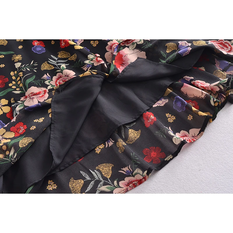 

Za Women's Floral Print Chiffon Vintage Dress Long Sleeve Spring V Neck Fashion 2021 Elegant Mujer Vestidos