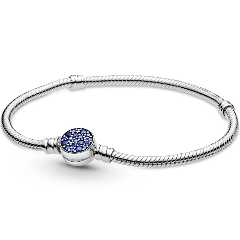 

Original Moments Sparkling Blue Disc With Crystal Clasp Bracelet Fit pandora 925 Sterling Silver Bangle Bead Charm DIY Jewelry