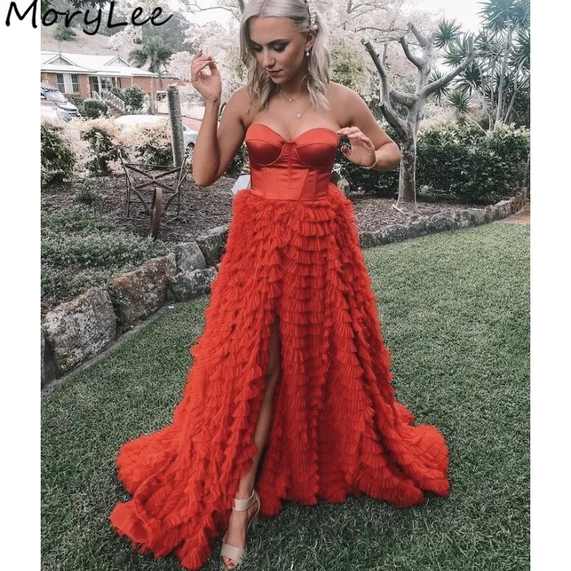 

Prom Dresses Red Sweetheart Sleeveless Floor Length A-Line Tulle Ruched Prom Dresses Zipper Back vestidos de fiesta de noche