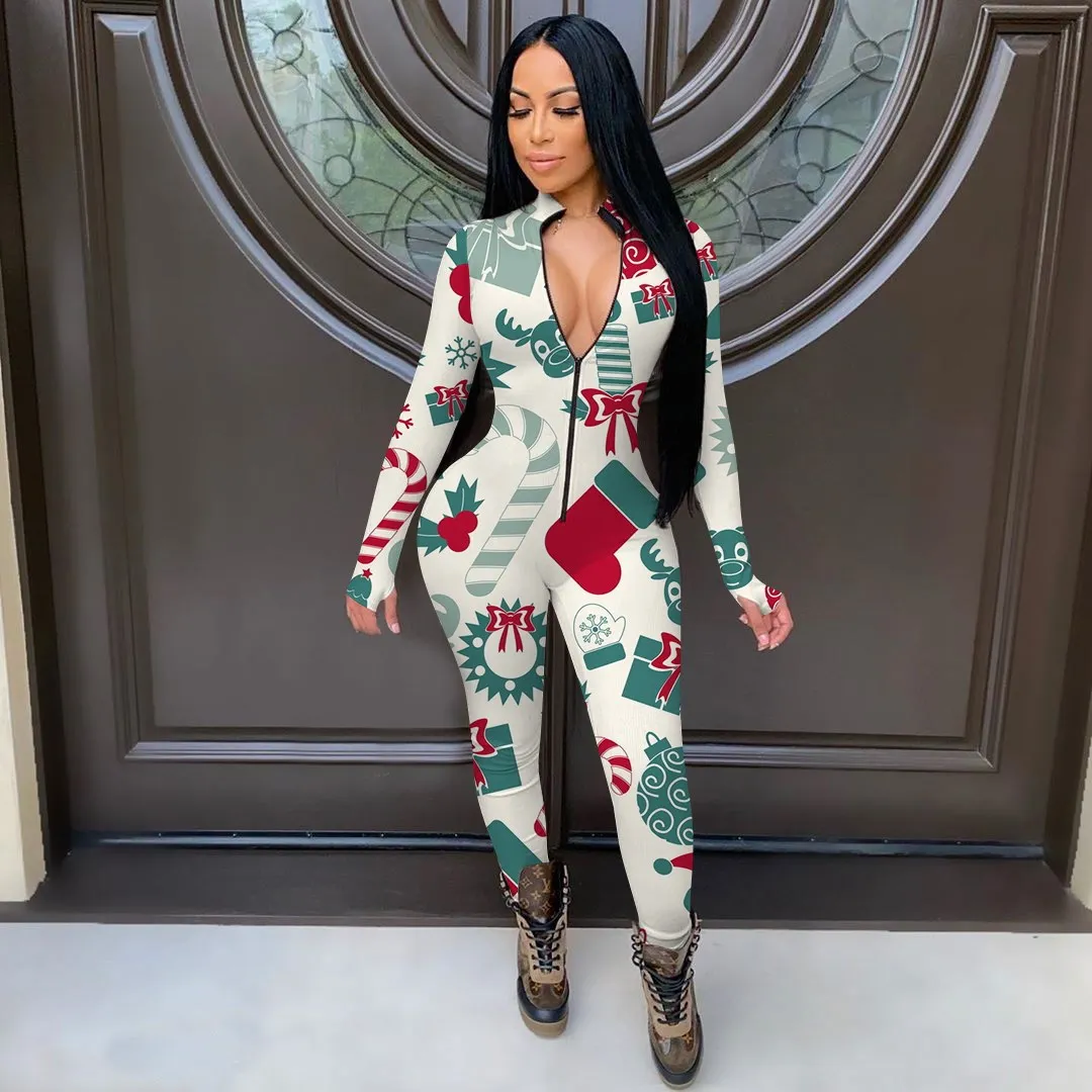 

33CY1308 Autumn Winter Women Casual Fashion Sexy Skinny Cartoon Print Long Sleeve Jumpsuit Playsuit Rompers Plus Size Hot 2020