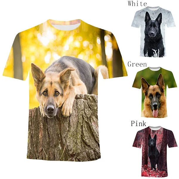 

Новинка 2021, футболка с 3D-принтом немецкой овчарки, забавная и Милая футболка, Мужская футболка, размер XS-5XL