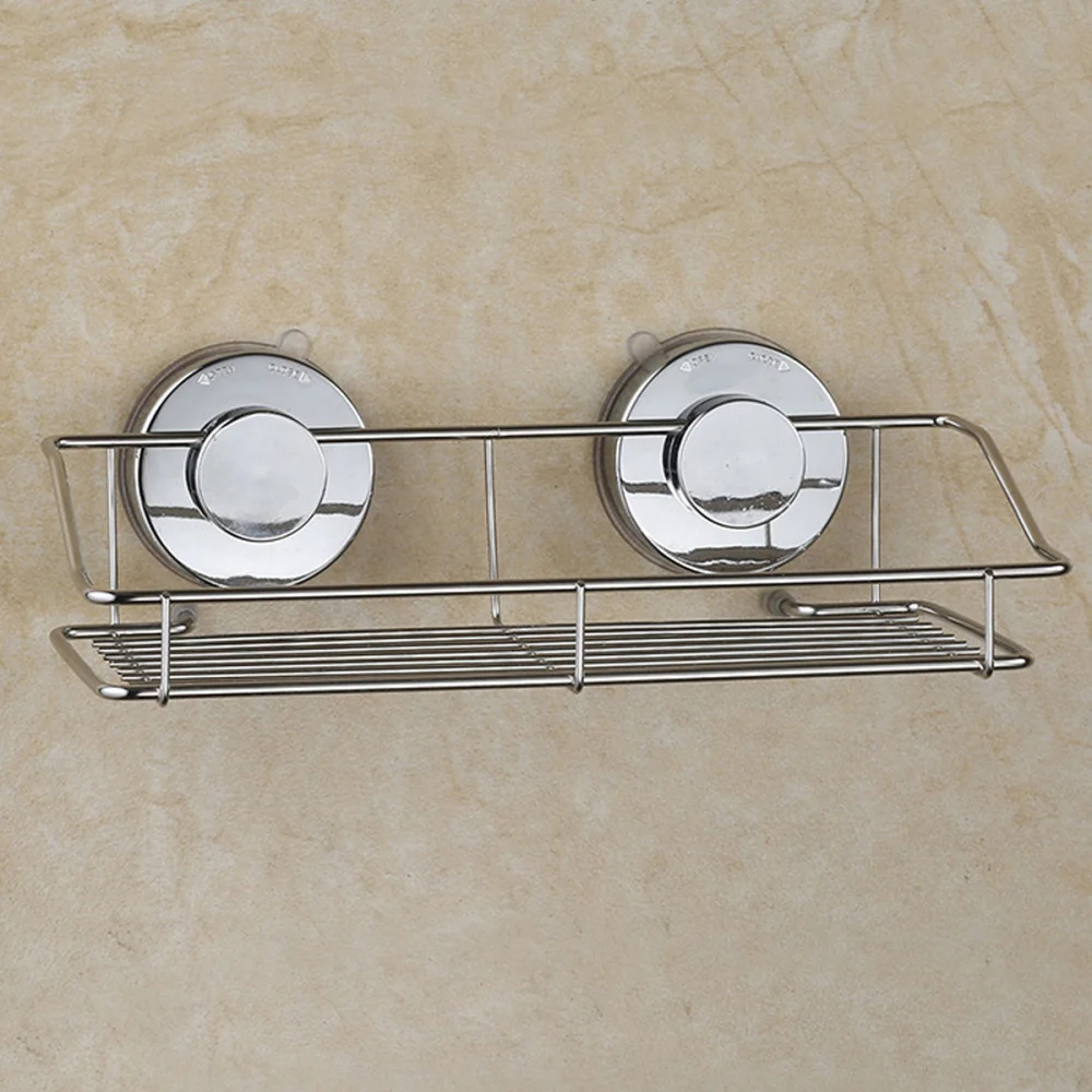 

Wall Mounted Bathroom Shelf Kitchen Storage Shelf Wire Rack With Suction Cup Bathroom Organizer (Silver)