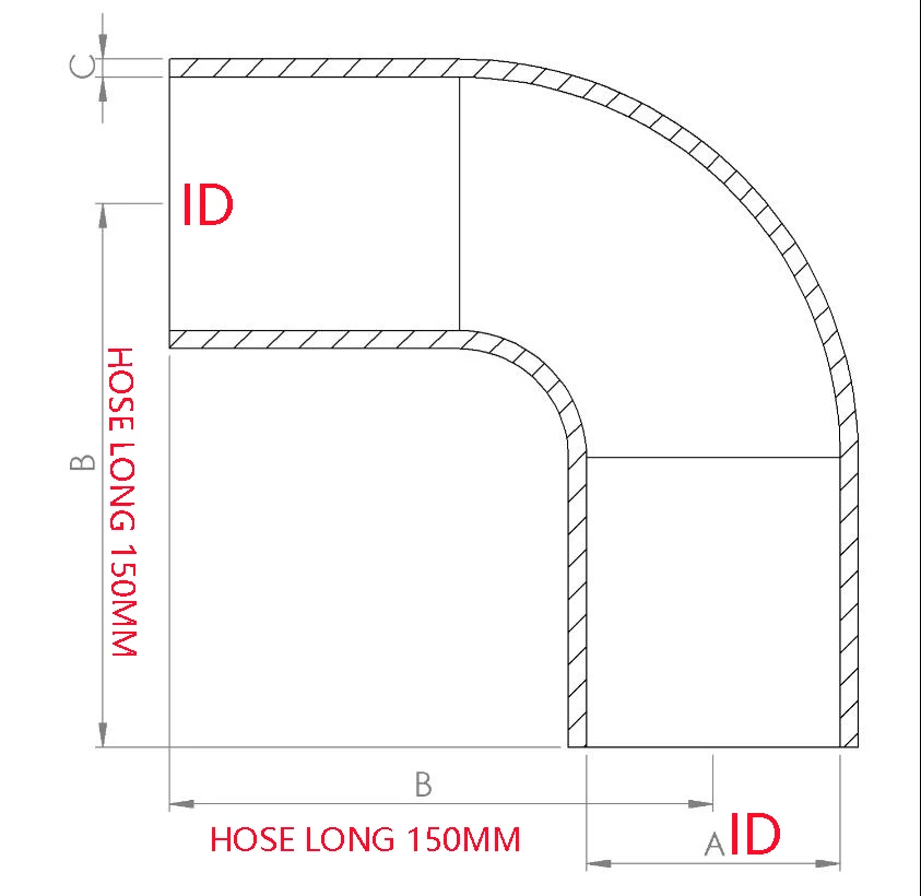 Внутренний диаметр: 60-76 мм силиконовый шланг с углом поворота 90 градусов
