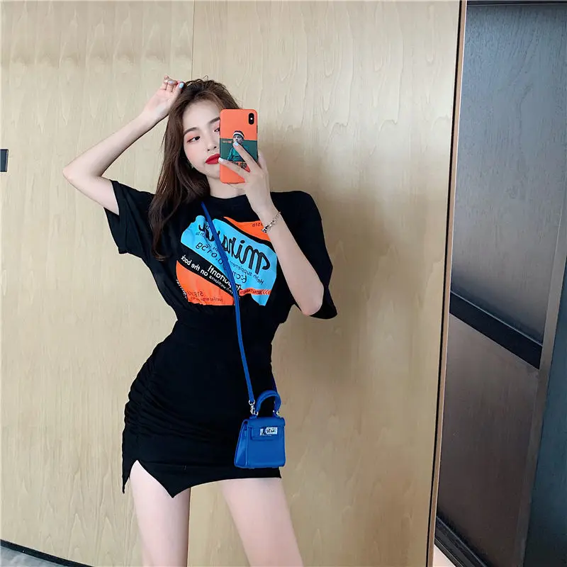 Комплект с платьем и футболкой принтом летняя юбка топ в стиле K-POP Женский