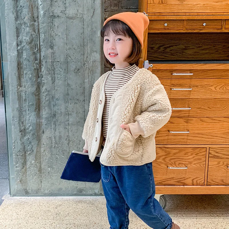 Теплые куртки для девочек Сезон осень зима Овечья шерсть Детское пальто детей