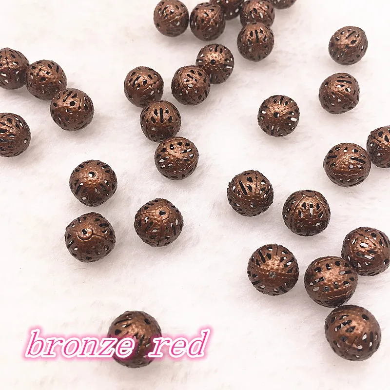 05bronze red 150-30 шт. 4/6/8/10 мм полый шар с цветами и бусинами и металлическими декоративными элементами из бронзы/Золотой и серебристый цвета Позолоченные филигранные граненые бусины для изготовления ювелирных изделий - Цвет: 05bronze red