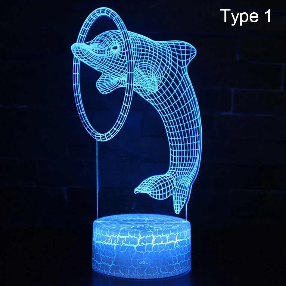 Светодиодная светильник с 3d изображением дельфина ночник треснувшим светом