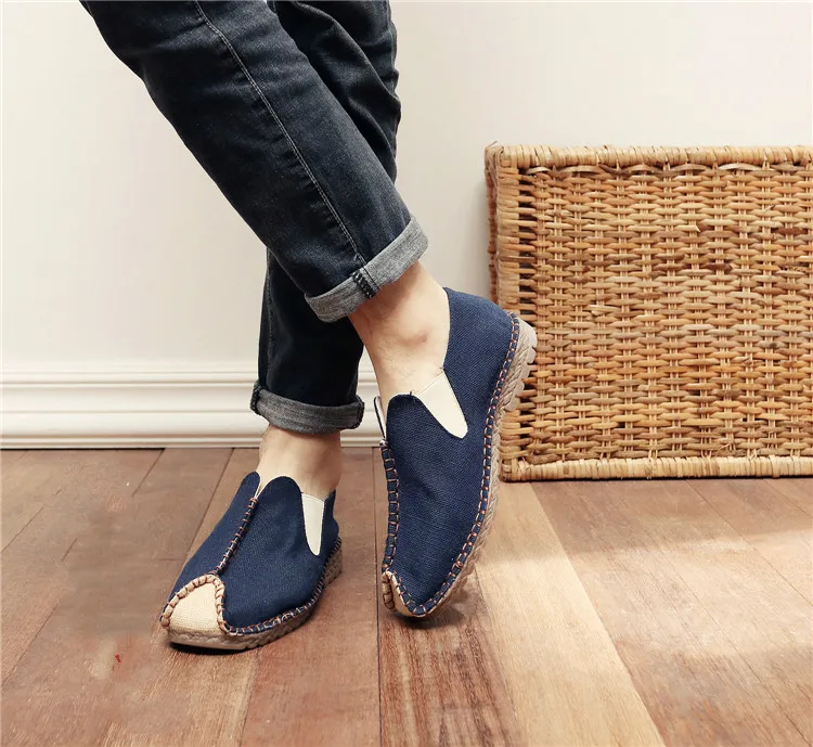 

Espadrilles Fashion Men Casual Hemp Canvas Shoes High Quality Breathable Loafers Slip On Comfortable Man Handmade Cloth Shoes