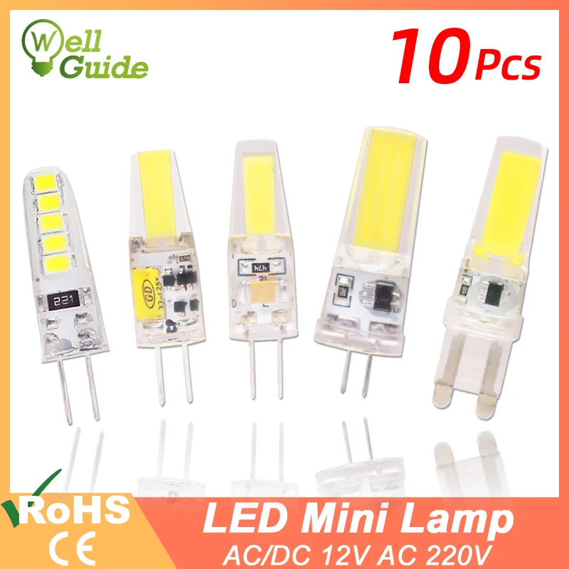 

10pcs COB Dimmable LED G4 Light G9 Led Lamp 220V AC DC 12V LED G9 3W 5W 6W SMD 2835 LED Lighting replace Halogen Spotlight