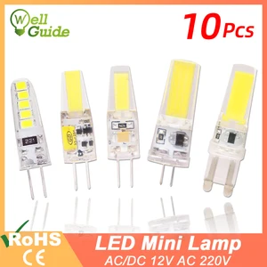 10 шт. COB с регулируемой яркостью LED G4 светильник G9 светодиодный Lamp 220V AC DC 12V светодиодный G9 3W 5W 6W SMD 2835 Светодиодный светильник ing заменить галогенный прожсветильник