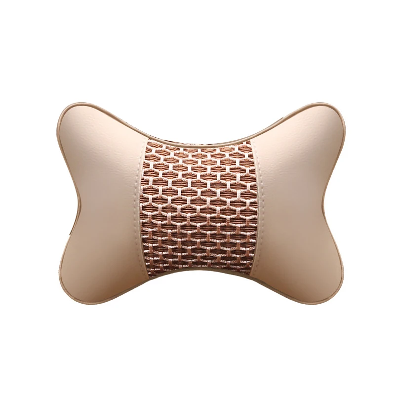 Beige(1pcs) IKSNAIL подушка для автомобиля из искусственной кожи, защита шеи, подголовник автомобиля, удобные автомобильные принадлежности, безопасные дышащие подушки для шеи - Цвет: Beige(1pcs)