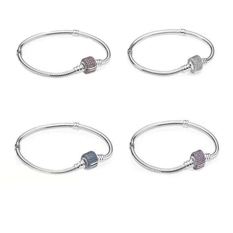 Authentic 925 Sterling Silver Snake Chain Charm Bangle Fit European Original Bracelets Jewelry Women Gift