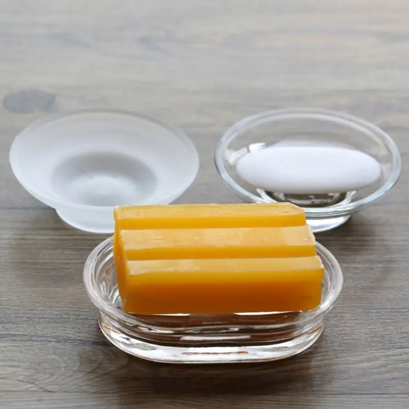 

Soap Dish Round Glass Storage Box Clear Holder Accessories For Shower Bathroom Hotel
