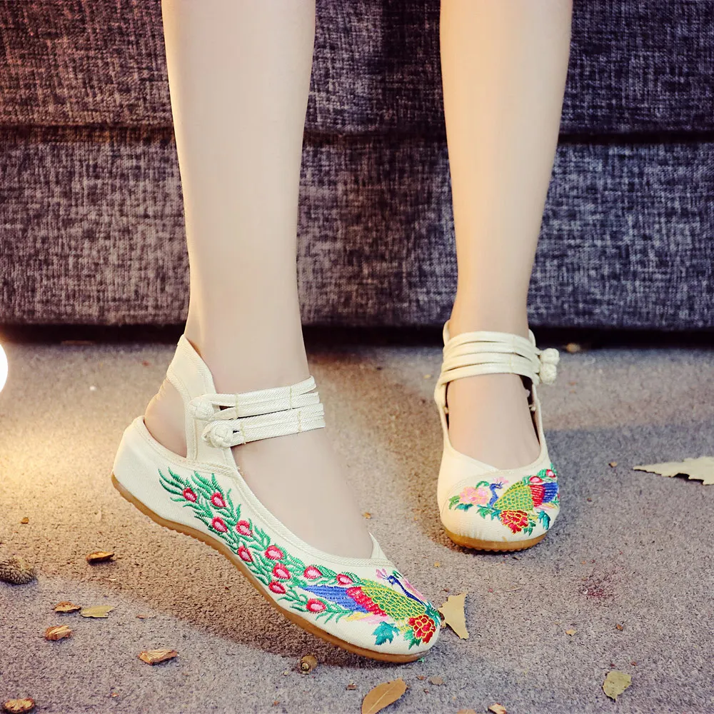 Veowalk Женская Повседневная хлопковая обувь с вышивкой павлина туфли на низком