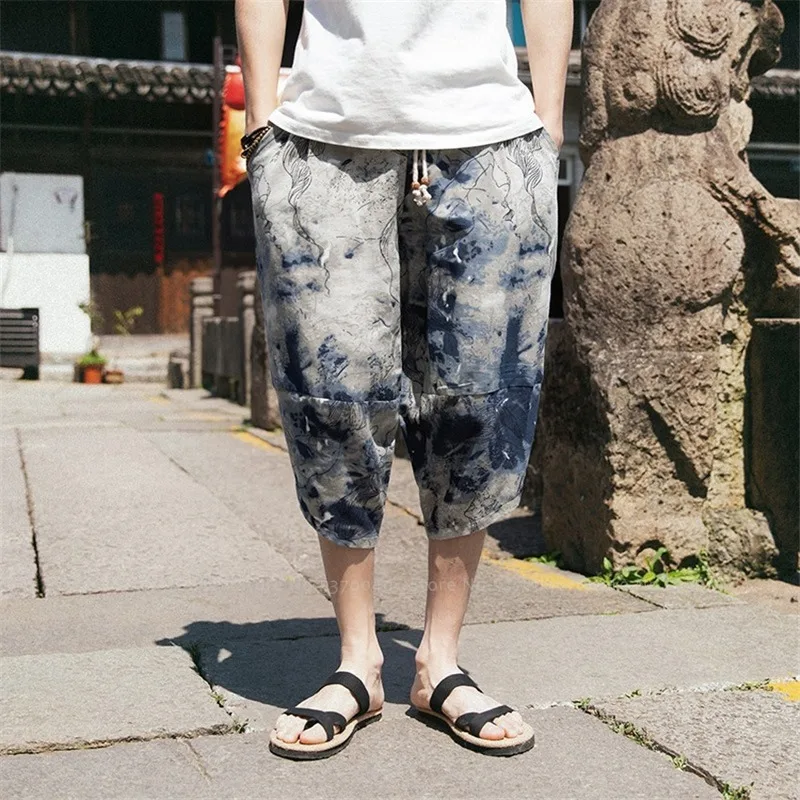 Japanese Style Wide Leg Harem Pants Asian Clothes Japan Kimono Vintage Male Hip Hop Plus Size Streetwear Bohemian Print Trousers |