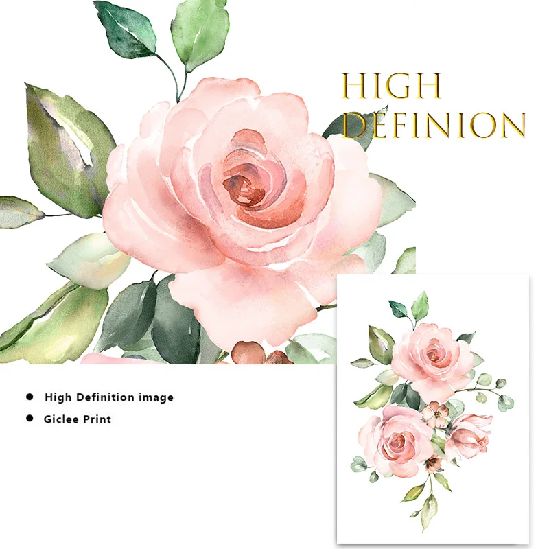 Картина на холсте с румянами розовыми и мятными цветами художественные