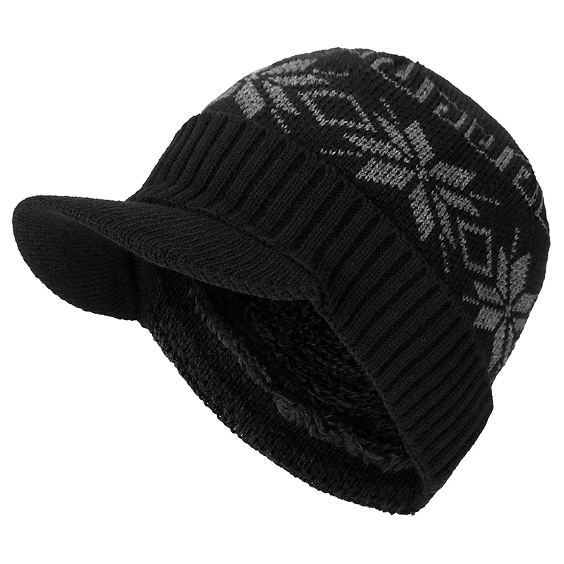 Высококачественные хлопковые зимние шапки с меховыми полями Skullies Beanies, шапка для мужчин и женщин, шерстяные шапки, маска Gorras Bonnet, вязаная шапка - Цвет: black