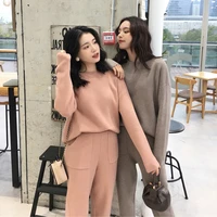 knitted 2 pieces set tracksuits women 2020 autumn winter thick warm o neck loose sweaterankle length pants warm cashmere suit