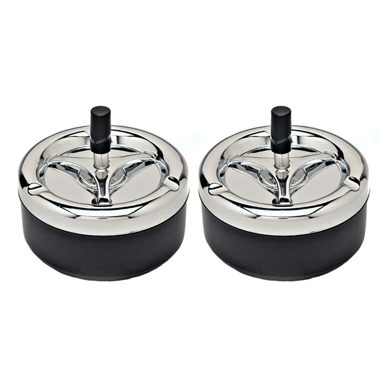 

2X Round Push Down Cigarette Ashtray with Spinning Tray, Black