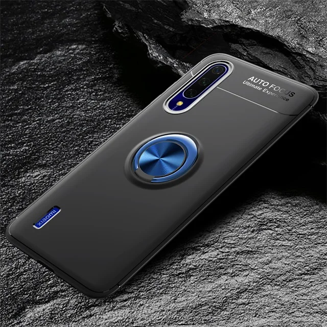 blue black Xiaomi mi A3 Lite чехол, чехлы на магнитное кольцо, роскошный держатель кожуха, мягкий матовый Силиконовый чехол для телефона, чехол для Xiao mi A3 - Цвет: blue black