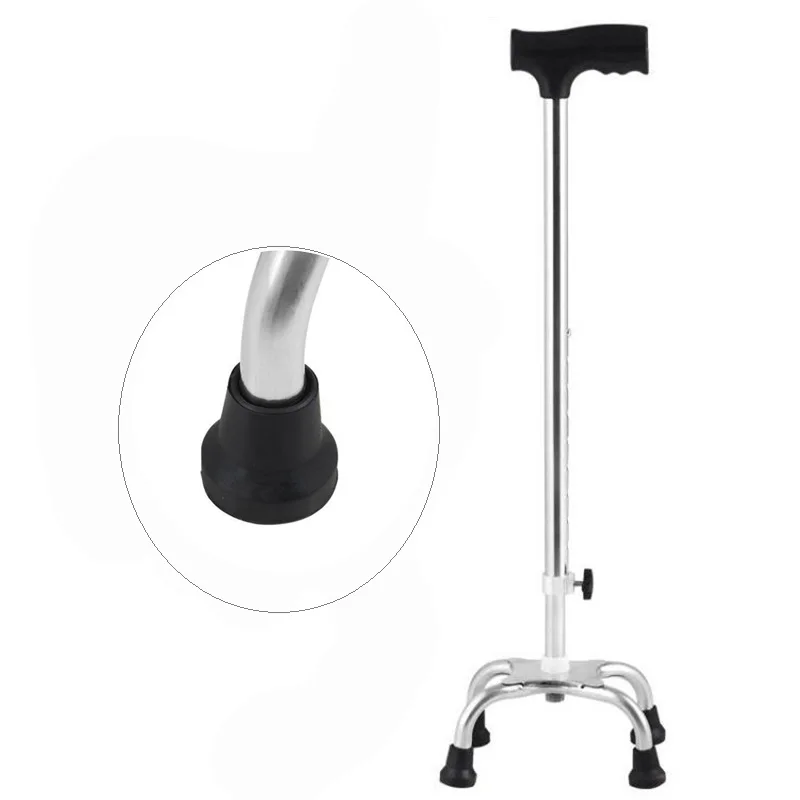 Stainless Steel Four-legged Crutch Cane Elderly Walking Stick Retractable Adjustable Walking Aid For The Elderly