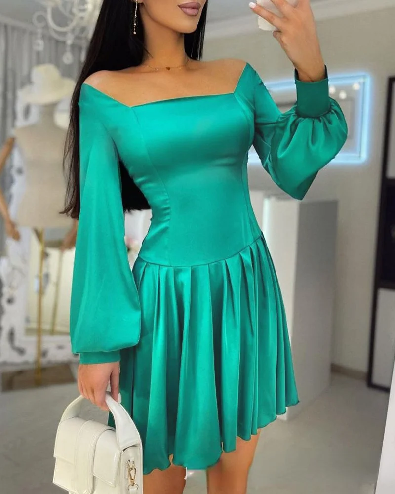 

2021 new women's summer Satin Lantern Sleeve waist dress