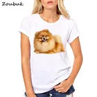 Футболка женская с принтом померанца, милая Модная рубашка с дизайном собаки, белый топ с круглым вырезом и коротким рукавом, на лето
