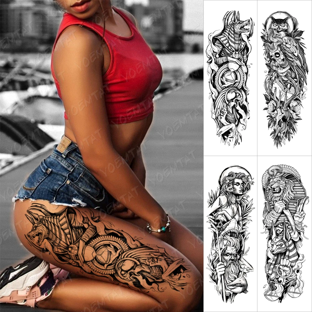 Большой татуировки рукава Анубиса в Египте Водонепроницаемый временная