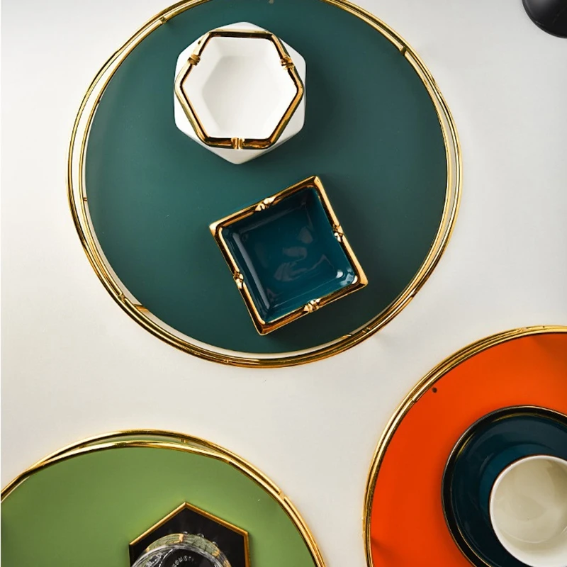 

Light Luxury Round Iron Storage Tray Home Living Room Jewelry Storage Tray Handle Tea Set Storage Tray